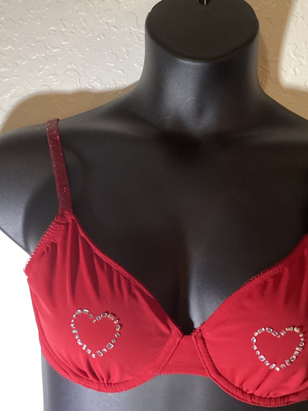 Victoria's Secret Red Heart Embellished Underwire Bra